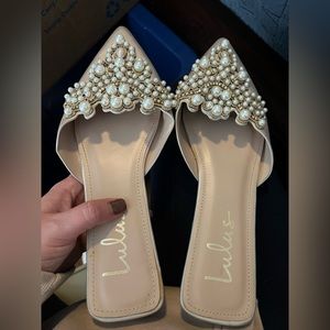 Lulus Cream Jeweled Flats- Size 8.5